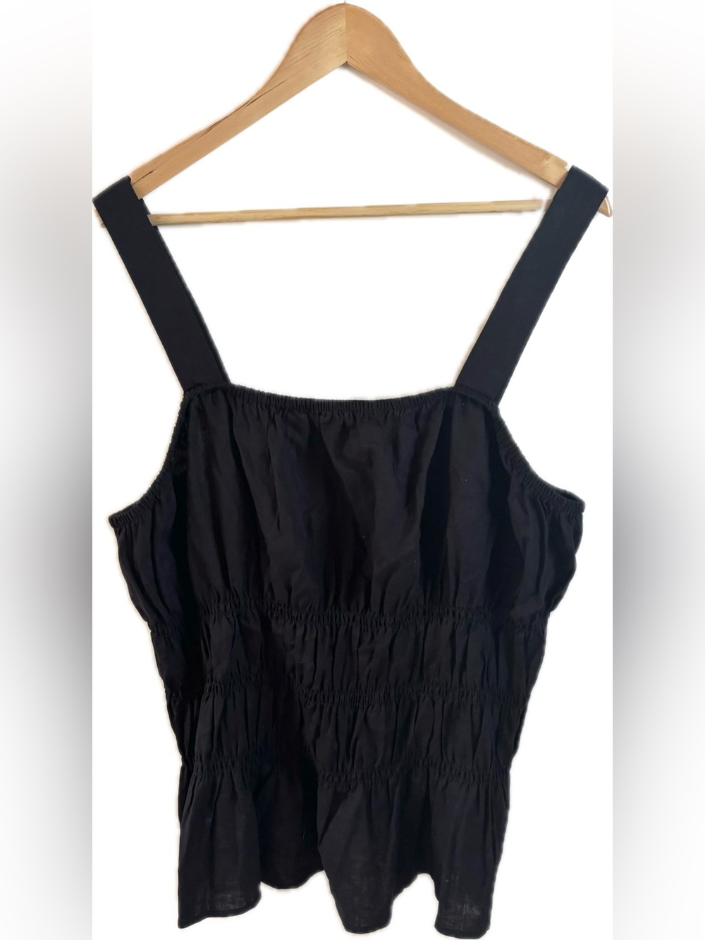 Black Smocked Camisole Tank Top with Wide Straps